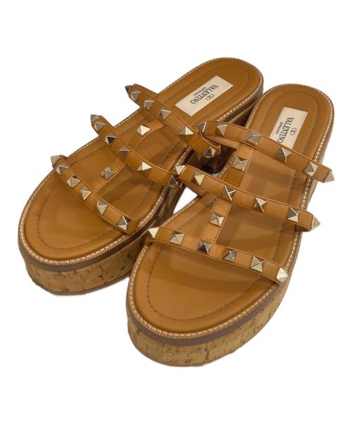 VALENTINO（ヴァレンティノ）VALENTINO (ヴァレンティノ) ロックスタッズレザーサンダル ブラウン サイズ:37の古着・服飾アイテム