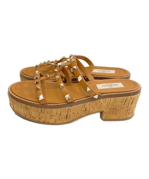VALENTINO（ヴァレンティノ）VALENTINO (ヴァレンティノ) ロックスタッズレザーサンダル ブラウン サイズ:37の古着・服飾アイテム