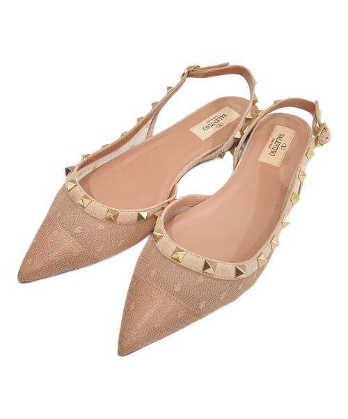VALENTINO（ヴァレンティノ）VALENTINO (ヴァレンティノ) ロックスタッズメッシュフラット パンプス　STUDS　FLAT SHOES　TW2S0H13YKV ピンク サイズ:38の古着・服飾アイテム