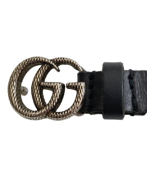 GUCCI（グッチ）GUCCI (グッチ) ダブルGエングレービング レザー ブレスレット ブラックの古着・服飾アイテム