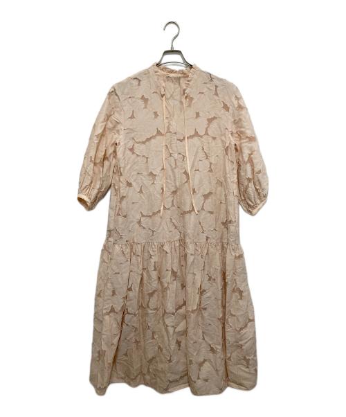 BALLSEY（ボールジィ）BALLSEY (ボールジィ) ブルームカットジャカード フリルネックギャザーワンピース ピンク サイズ:36の古着・服飾アイテム