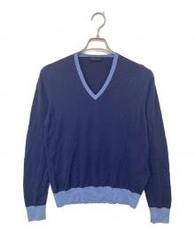 PRADA（プラダ）の古着「ハイゲージ Vネック バージンウールニット　UMM985 1BGW」｜ネイビー