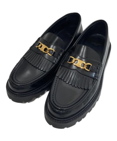 CELINE（セリーヌ）CELINE (セリーヌ) トリオンフチェーン マーガレット ローファー　レザーシューズ ブラック サイズ:39の古着・服飾アイテム