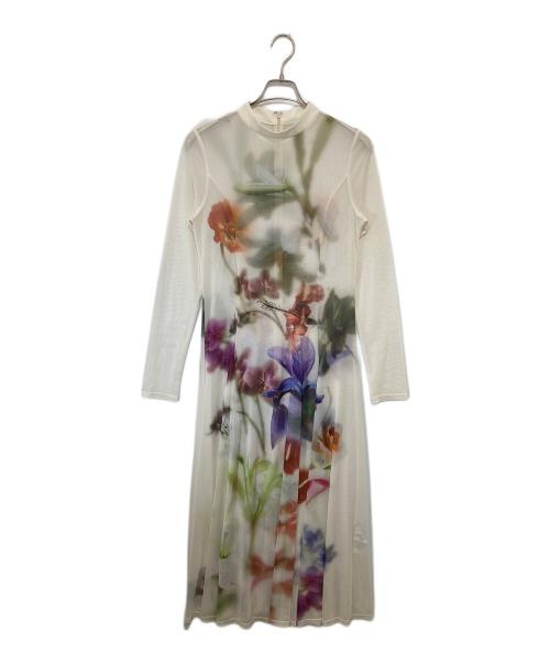 Ameri（アメリ）Ameri (アメリ) SMOKE FLOWER FLARE DRESS　スモークフラワ―フレアドレス　0125105720100 アイボリー サイズ:Mの古着・服飾アイテム