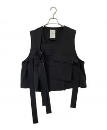 Ujoh×STUDIOUS（ウジョー×ステュディオス）の古着「別注 Pocket W Belted Vest　ポケットダブルベルテッドベスト」｜ブラック