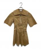 GANNIガニー）の古着「washed stretch-cotton mini dress ウォッシュドストレッチコットンミニドレス	6977」｜ベージュ