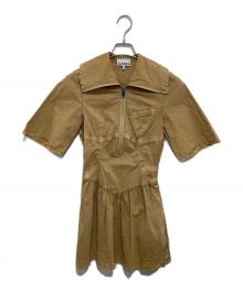 GANNI（ガニー）の古着「washed stretch-cotton mini dress ウォッシュドストレッチコットンミニドレス	6977」｜ベージュ