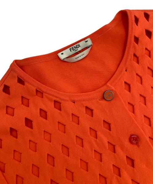 FENDI（フェンディ）FENDI (フェンディ) カットワーク半袖ニット　カーディガン　FZC525 オレンジ サイズ:38の古着・服飾アイテム