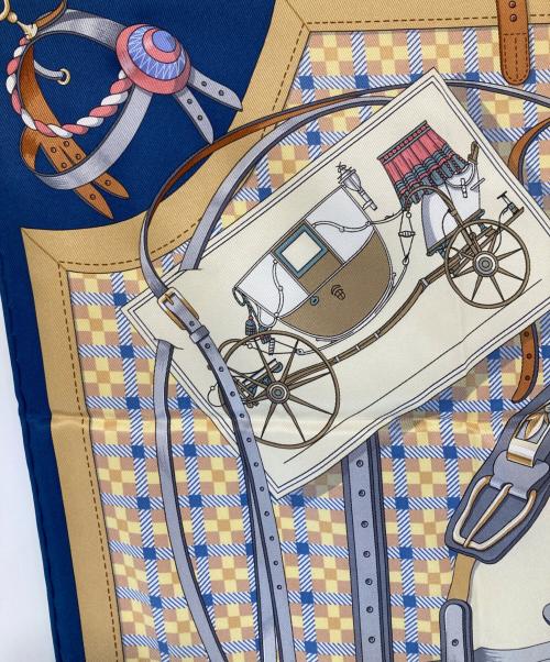 HERMES（エルメス）HERMES (エルメス) CARRE 70 Les Voitures Nouvelle / カレ70 馬車の変遷　シルク100% ネイビーの古着・服飾アイテム