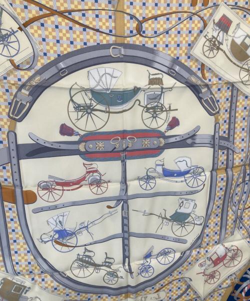 HERMES（エルメス）HERMES (エルメス) CARRE 70 Les Voitures Nouvelle / カレ70 馬車の変遷　シルク100% ネイビーの古着・服飾アイテム