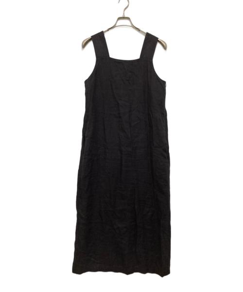 SALON adam et rope'（サロンアダムエロペ）SALON adam et rope' (サロンアダムエロペ) リネンツイルスクエアーネックジャンパースカート ブラック サイズ:Mの古着・服飾アイテム