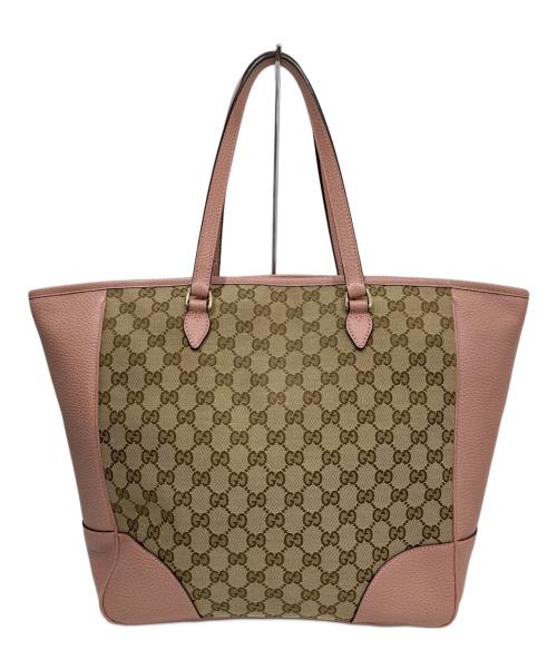 GUCCI（グッチ）GUCCI (グッチ) GGキャンバス レザートートバッグ ピンクの古着・服飾アイテム