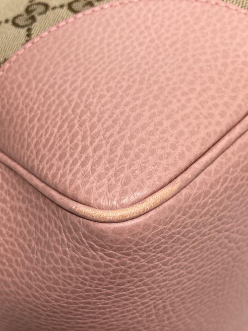 GUCCI（グッチ）GUCCI (グッチ) GGキャンバス レザートートバッグ ピンクの古着・服飾アイテム