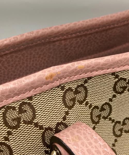 GUCCI（グッチ）GUCCI (グッチ) GGキャンバス レザートートバッグ ピンクの古着・服飾アイテム