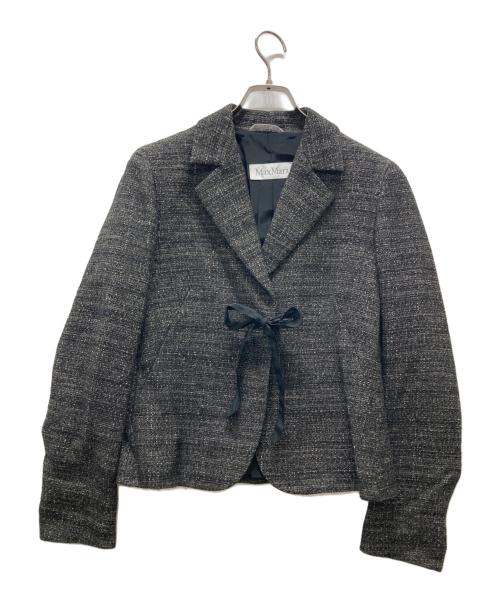 MaxMara（マックスマーラ）MaxMara (マックスマーラ) ウールブレンドリボンテーラードジャケット グレー サイズ:42の古着・服飾アイテム