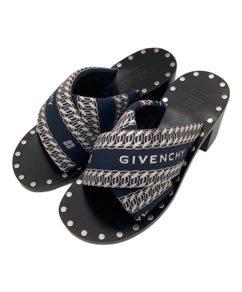 GIVENCHY（ジバンシィ）GIVENCHY (ジバンシィ) JACQUARD MULES ネイビー×ホワイト サイズ:37 1/2の古着・服飾アイテム