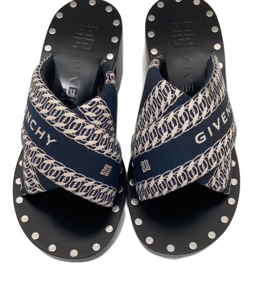 GIVENCHY（ジバンシィ）GIVENCHY (ジバンシィ) JACQUARD MULES ネイビー×ホワイト サイズ:37 1/2の古着・服飾アイテム