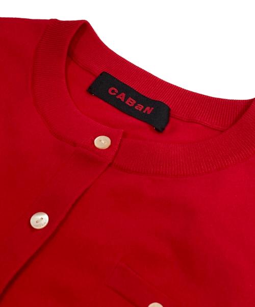 CABAN（キャバン）CABaN (キャバン) ファインポリエステル ハーフスリーブポケットカーディガン レッド サイズ:Sの古着・服飾アイテム