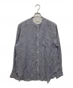 Caledoorカレドアー）の古着「Grandad Collar Stripe Shirt　6041-1102」｜ネイビー
