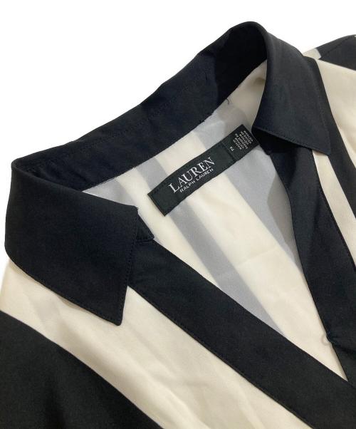LAUREN RALPH LAUREN（ローレンラルフローレン）LAUREN RALPH LAUREN (ローレンラルフローレン) ストライプド ペルテッド クレープ ドレス ブラック サイズ:2の古着・服飾アイテム
