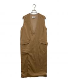 MM6 Maison Margiela（エムエムシックスメゾンマルジェラ）の古着「シワ加工 Vネック サイドスリット ロングワンピース S32CU0140 S47848　ノースリーブワンピース」｜ブラウン