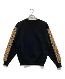 BURBERRY LONDON（バーバリーロンドン）の古着「アーム ノバチェック ライン クルーネックスウェット」｜ブラック