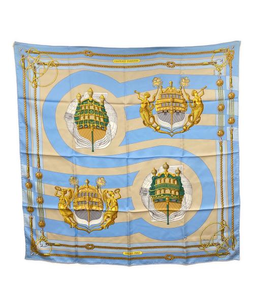 HERMES（エルメス）HERMES (エルメス) CHATEAUX D' ARRIERE 艫飾り/船尾の城 カレ90 スカイブルーの古着・服飾アイテム