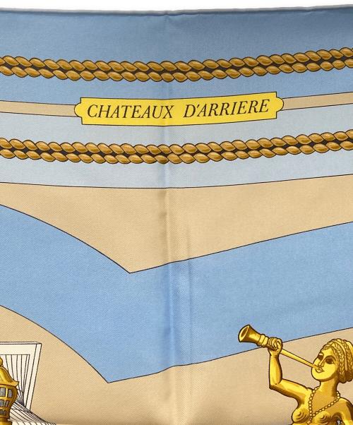 HERMES（エルメス）HERMES (エルメス) CHATEAUX D' ARRIERE 艫飾り/船尾の城 カレ90 スカイブルーの古着・服飾アイテム