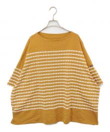 SEESEE（シーシー）の古着「ワイドショートロゴボーダーカットソー」｜ベージュ