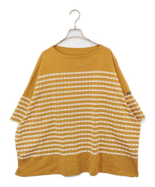 SEESEE（シーシー）SEESEE (シーシー) ワイドショートロゴボーダーカットソー ベージュ サイズ:Lの古着・服飾アイテム