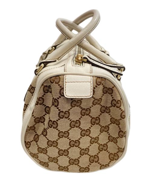 GUCCI（グッチ）GUCCI (グッチ) GGキャンバス レザー ミニボストンバッグ　189825 ブラウン×ホワイトの古着・服飾アイテム