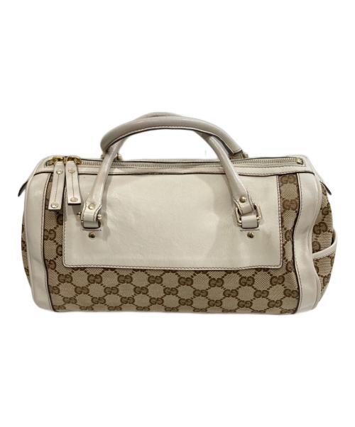 GUCCI（グッチ）GUCCI (グッチ) GGキャンバス レザー ミニボストンバッグ　189825 ブラウン×ホワイトの古着・服飾アイテム