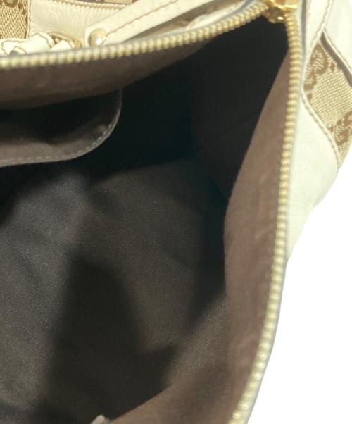 GUCCI（グッチ）GUCCI (グッチ) GGキャンバス レザー ミニボストンバッグ　189825 ブラウン×ホワイトの古着・服飾アイテム