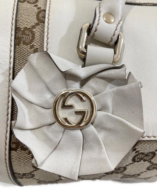 GUCCI（グッチ）GUCCI (グッチ) GGキャンバス レザー ミニボストンバッグ　189825 ブラウン×ホワイトの古着・服飾アイテム