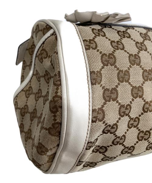 GUCCI（グッチ）GUCCI (グッチ) GGキャンバス レザー ミニボストンバッグ　189825 ブラウン×ホワイトの古着・服飾アイテム
