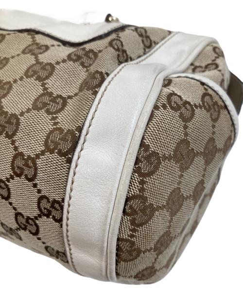 GUCCI（グッチ）GUCCI (グッチ) GGキャンバス レザー ミニボストンバッグ　189825 ブラウン×ホワイトの古着・服飾アイテム