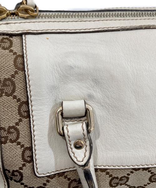 GUCCI（グッチ）GUCCI (グッチ) GGキャンバス レザー ミニボストンバッグ　189825 ブラウン×ホワイトの古着・服飾アイテム