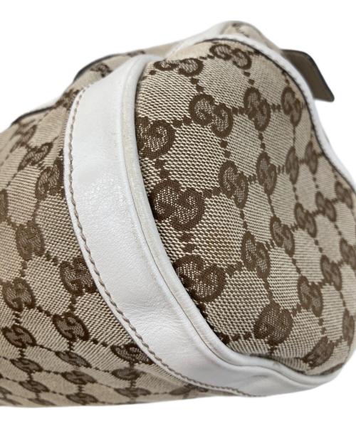 GUCCI（グッチ）GUCCI (グッチ) GGキャンバス レザー ミニボストンバッグ　189825 ブラウン×ホワイトの古着・服飾アイテム