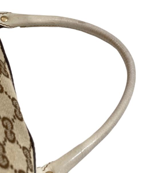GUCCI（グッチ）GUCCI (グッチ) GGキャンバス レザー ミニボストンバッグ　189825 ブラウン×ホワイトの古着・服飾アイテム