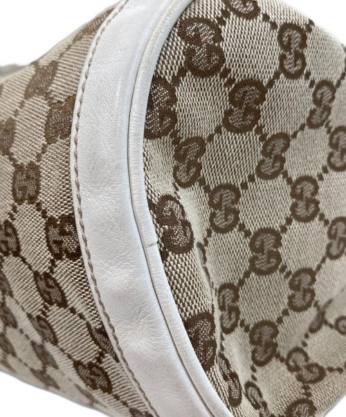 GUCCI（グッチ）GUCCI (グッチ) GGキャンバス レザー ミニボストンバッグ　189825 ブラウン×ホワイトの古着・服飾アイテム