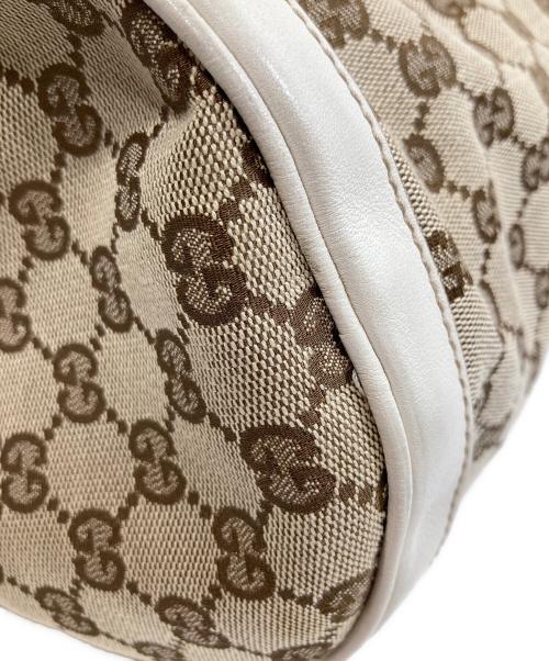GUCCI（グッチ）GUCCI (グッチ) GGキャンバス レザー ミニボストンバッグ　189825 ブラウン×ホワイトの古着・服飾アイテム