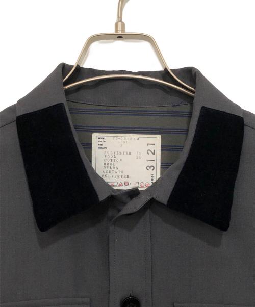 sacai（サカイ）sacai (サカイ) 23AW ベロア切替 ウール シャツジャケット　23-03121M オリーブ サイズ:2の古着・服飾アイテム
