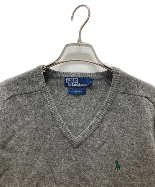 POLO RALPH LAUREN（ポロ・ラルフローレン）POLO RALPH LAUREN (ポロ・ラルフローレン) ウールVネックニット グレー サイズ:Lの古着・服飾アイテム