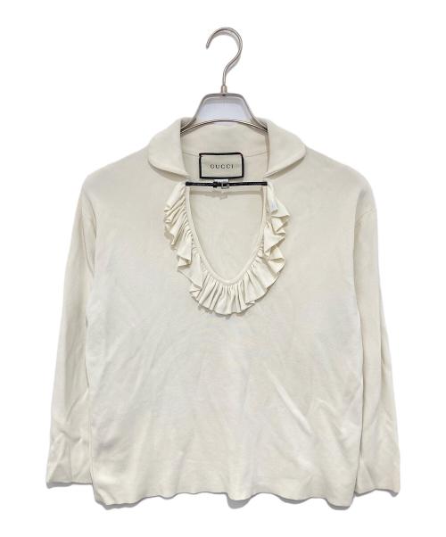 GUCCI（グッチ）GUCCI (グッチ) ラッフルカラーブラウス アイボリー サイズ:Mの古着・服飾アイテム
