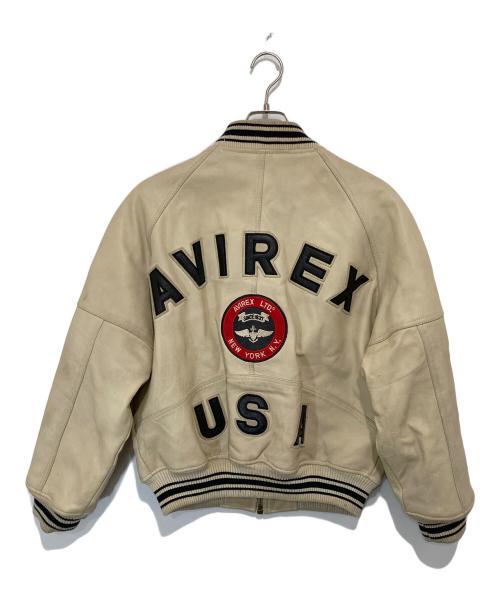 AVIREX（アヴィレックス）AVIREX (アヴィレックス) Leather Varsity Jacket　American Classics　レザーバーシティージャケット ベージュ サイズ:Sの古着・服飾アイテム