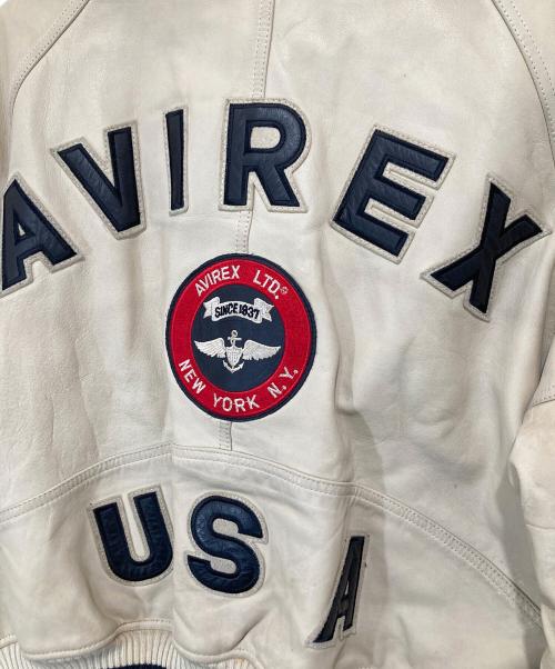 AVIREX（アヴィレックス）AVIREX (アヴィレックス) Leather Varsity Jacket　American Classics　レザーバーシティージャケット ベージュ サイズ:Sの古着・服飾アイテム