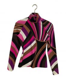 Emilio Pucci（エミリオ プッチ）の古着「ハイネックジャージーブラウス」｜パープル