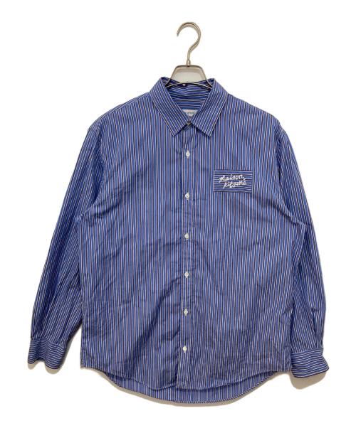 maison kitsune（メゾンキツネ）maison kitsune (メゾンキツネ) STRIPED SHIRT　ストライプシャツ　NM00404WC5014 ブルー サイズ:Mの古着・服飾アイテム