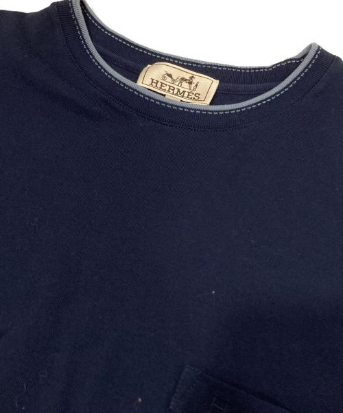 HERMES（エルメス）HERMES (エルメス) H刺繍ポケット付 鹿の子 Tシャツ ネイビー サイズ:XLの古着・服飾アイテム