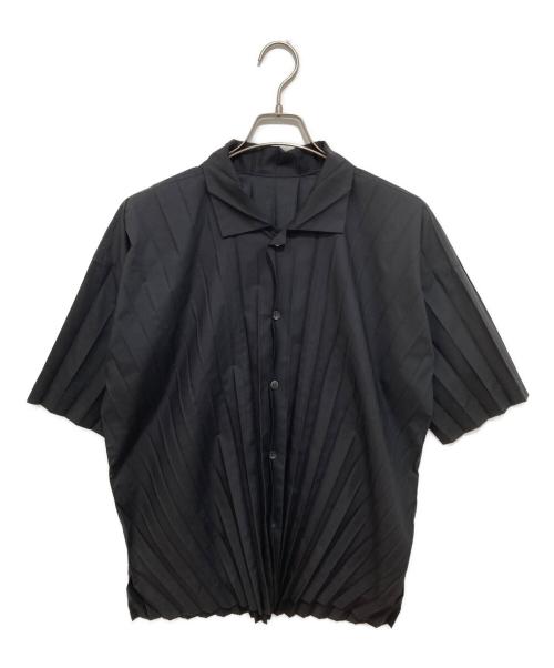 HOMME PLISSE ISSEY MIYAKE（オム プリッセ イッセイ ミヤケ）HOMME PLISSE ISSEY MIYAKE (オム プリッセ イッセイ ミヤケ) プリーツ ショートスリーブシャツ　HO128ラスト ブラック サイズ:2の古着・服飾アイテム